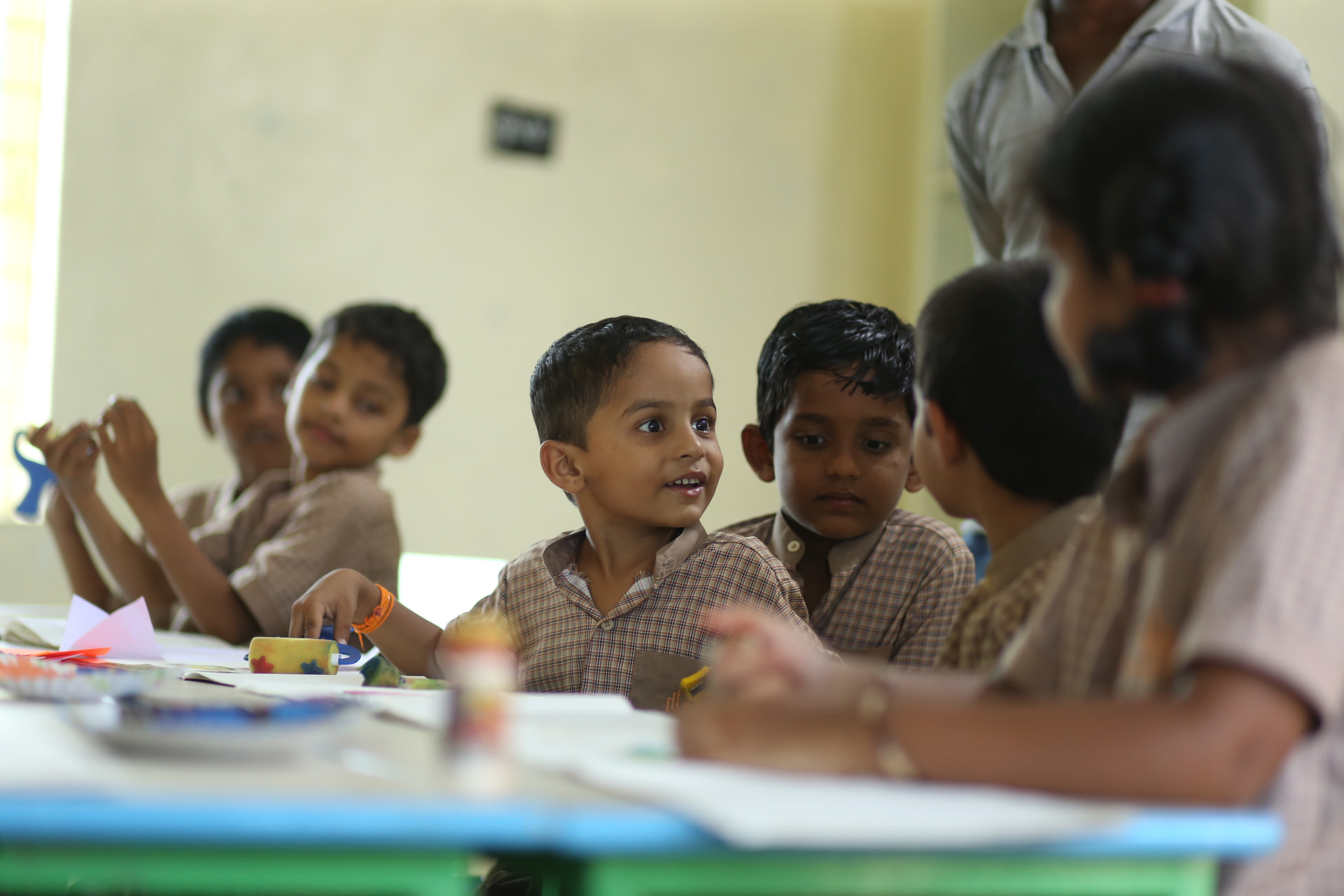 Students at the school entrance
